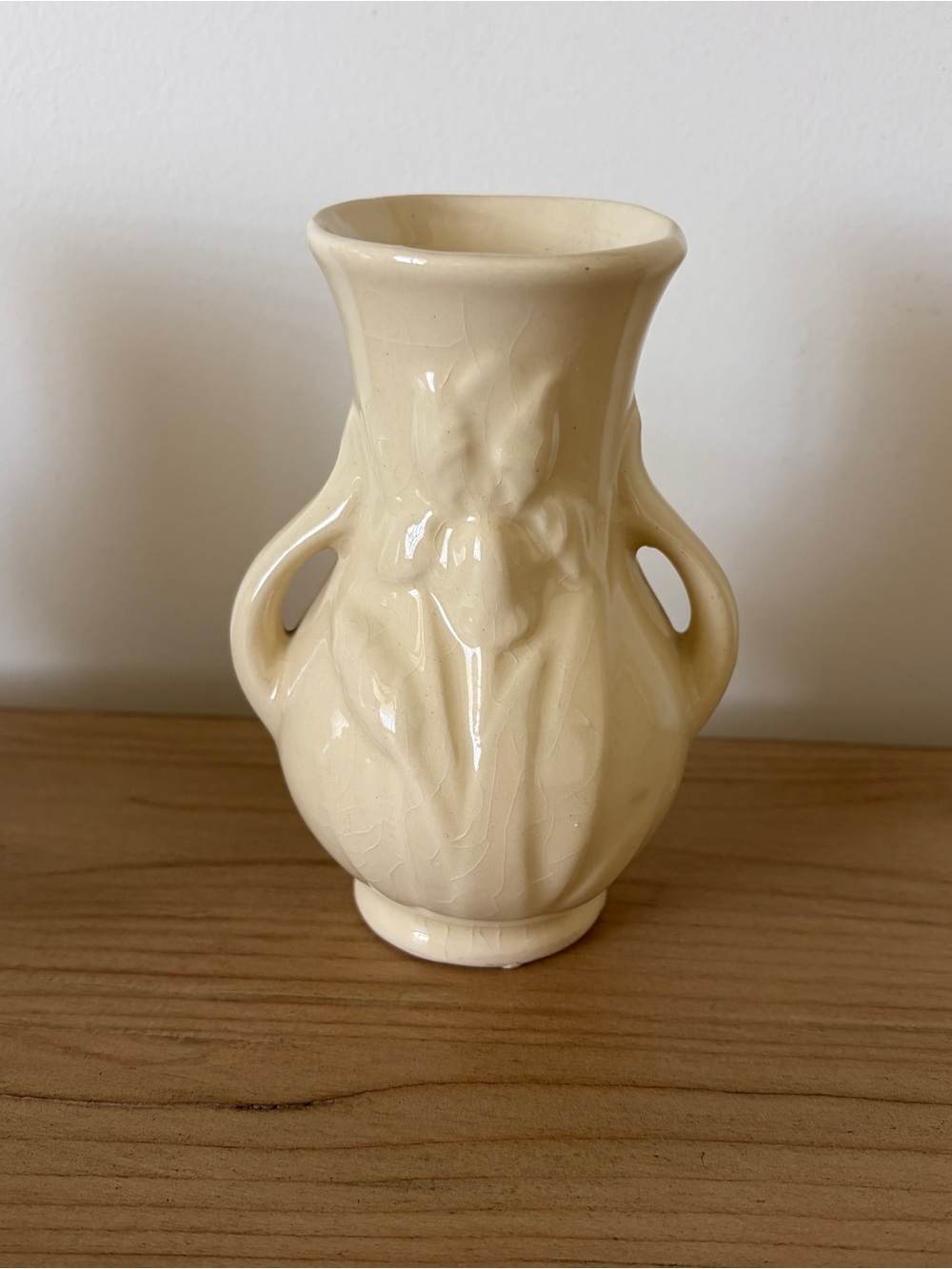 Shawnee Pottery Iris Bud Vase Double-Handled Cream Matte Made in the USA